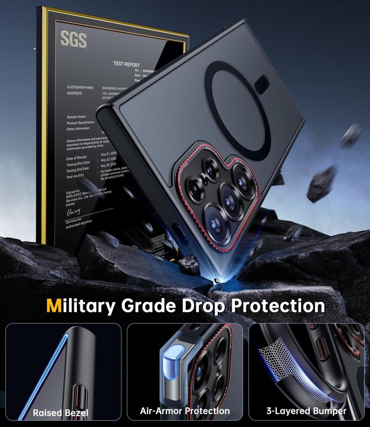 Samsung Galaxy S24 Ultra Hülle mit Magnetring und Kameradeckel