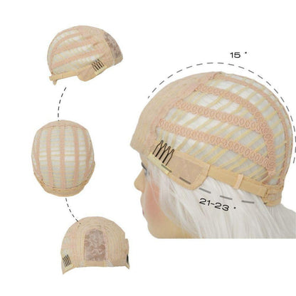Weiße Lange Wellige Perücke Damen Synthetik Cosplay Perücke mit Cap