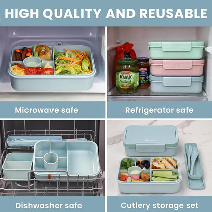Lunchbox Kinder 1300ML mit 5 Fächern Auslaufsicher Bento Box Brotdose Blau