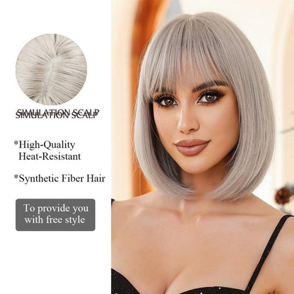 Platinblond Bob Perücke mit Pony Kurz Synthetisches Haar für