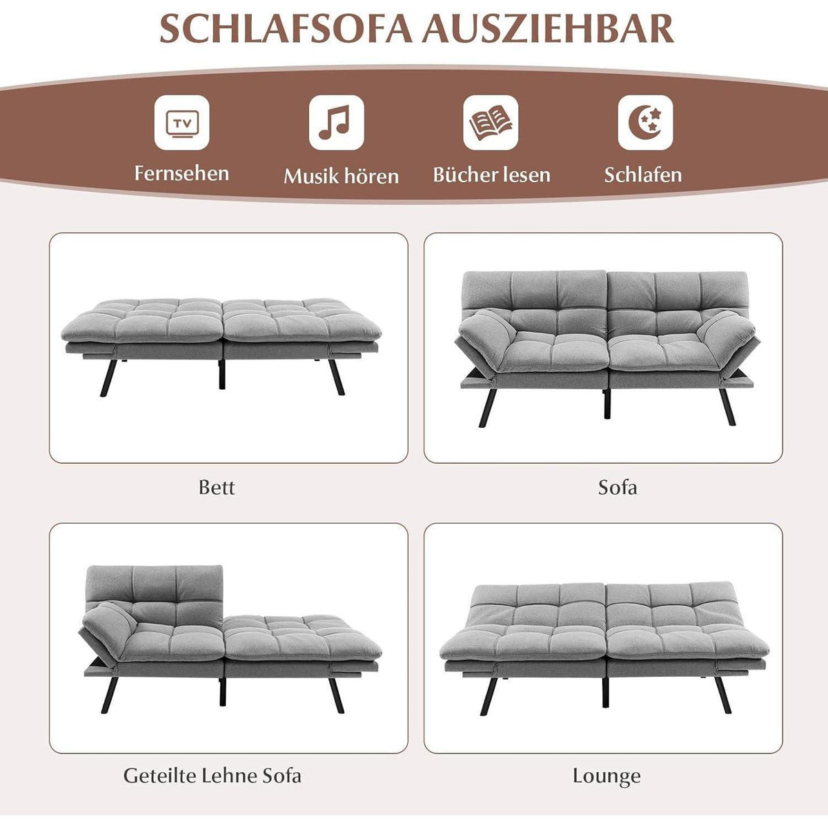 GOPLUS Schlafsofa 2-Sitzer mit verstellbarer Rückenlehne