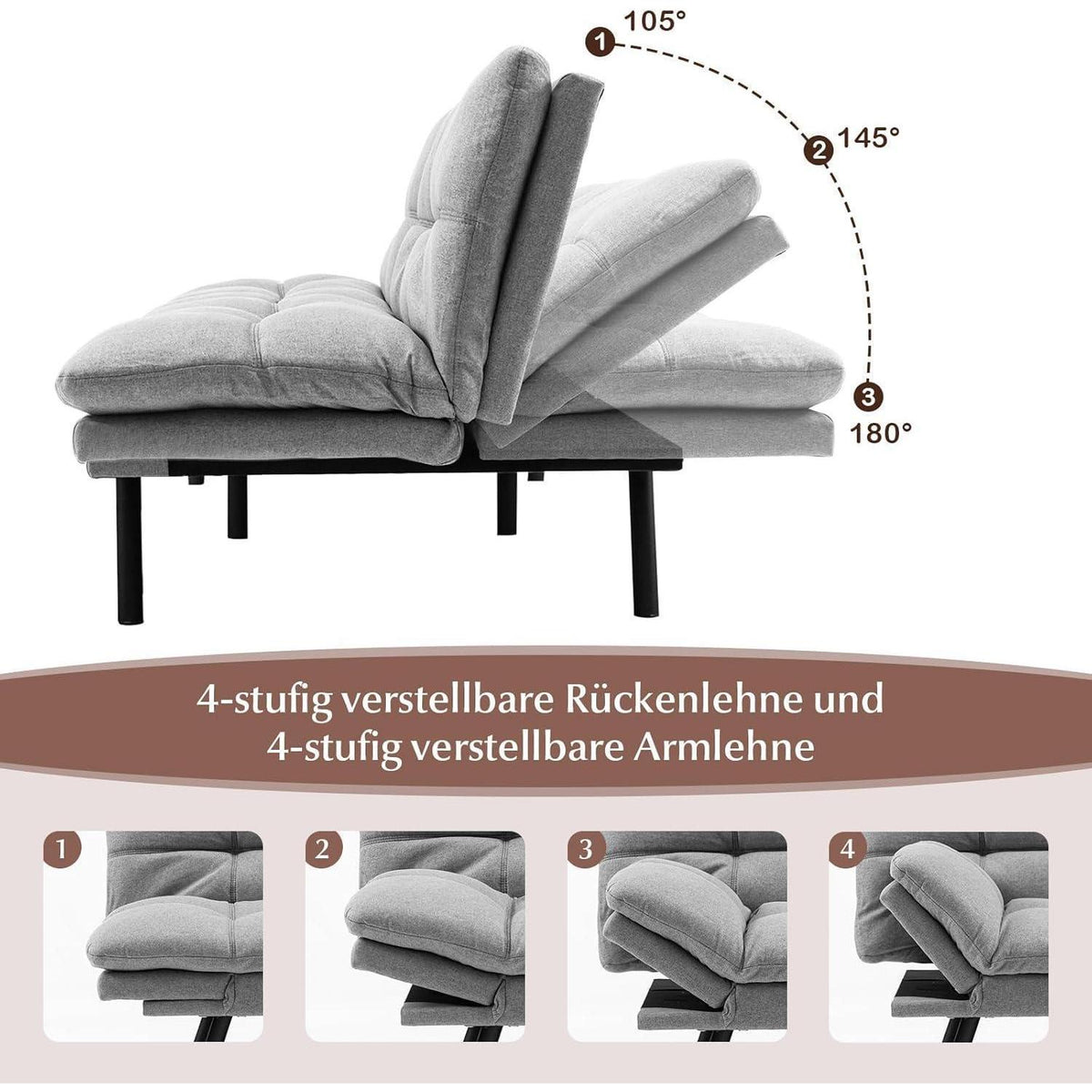 GOPLUS Schlafsofa 2-Sitzer mit verstellbarer Rückenlehne