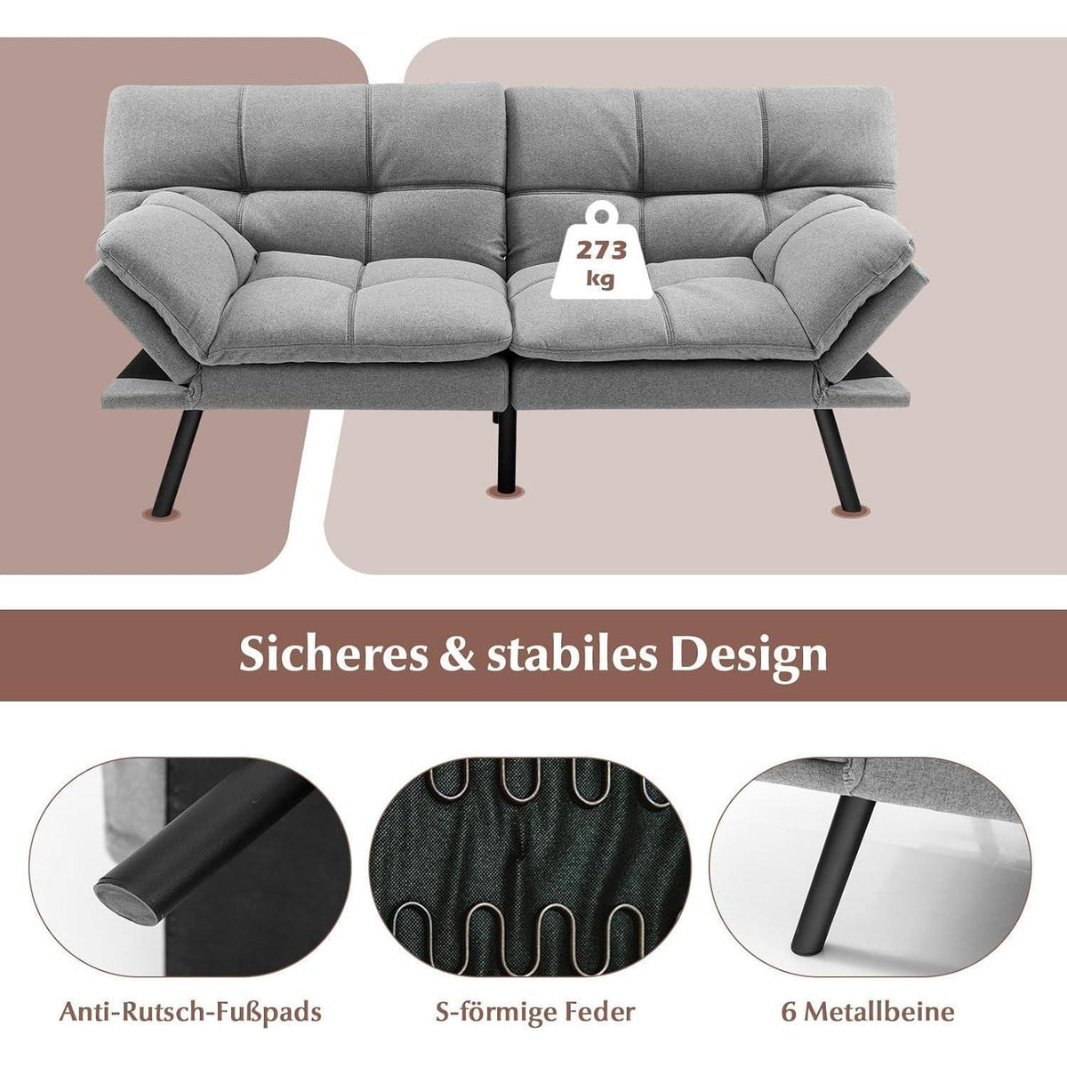 GOPLUS Schlafsofa 2-Sitzer mit verstellbarer Rückenlehne