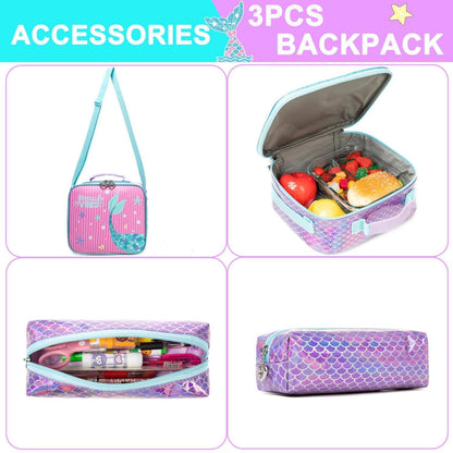 Mädchen Rolling Backpack Set mit Rädern – Meerjungfrau Rosa 6-8 Jahre