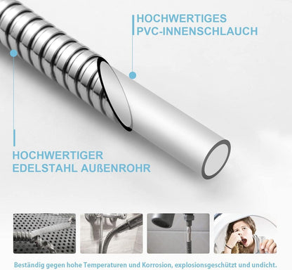 Duschschlauch Edelstahl Ersatz Hochdruck 1,6m Chrom Knickschutz