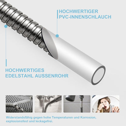 OFFO Duschschlauch Edelstahl 1,5m Hochdruck Nickel-Grau