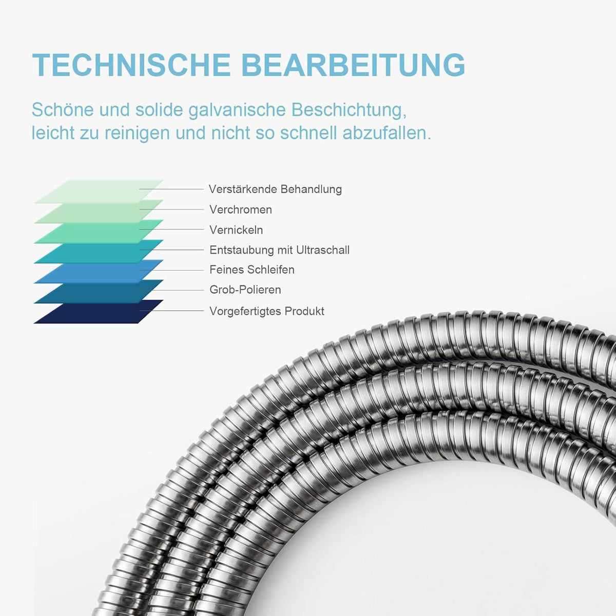 Duschschlauch Edelstahl 1,5m Hochdruck-Brauseschlauch Knickschutz