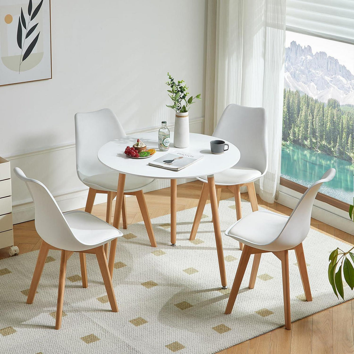 Runder Esstisch Set für 4 Personen – Weißes Esszimmer-Set