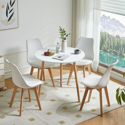 Runder Esstisch Set für 4 Personen – Weißes Esszimmer-Set