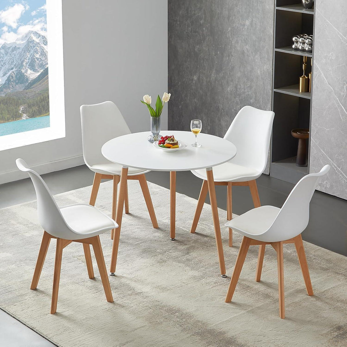 Runder Esstisch Set für 4 Personen – Weißes Esszimmer-Set