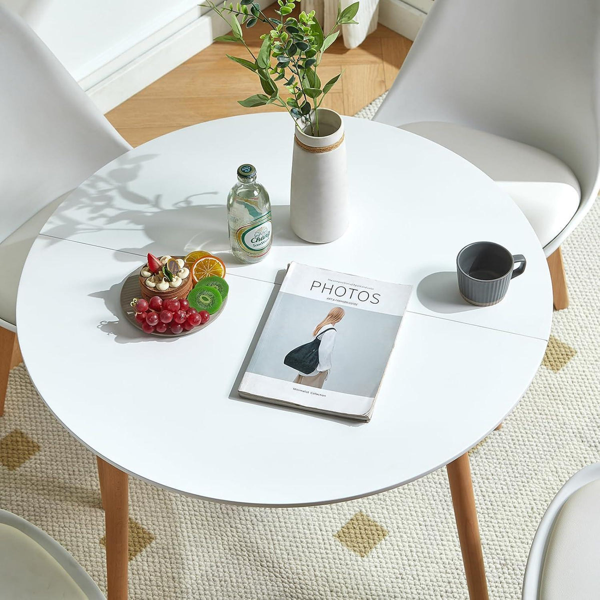 Runder Esstisch Set für 4 Personen – Weißes Esszimmer-Set