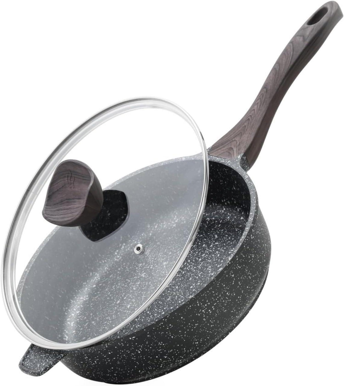 Antihaft Bratpfanne mit Holzgriff und Glasdeckel 26 cm Induktion