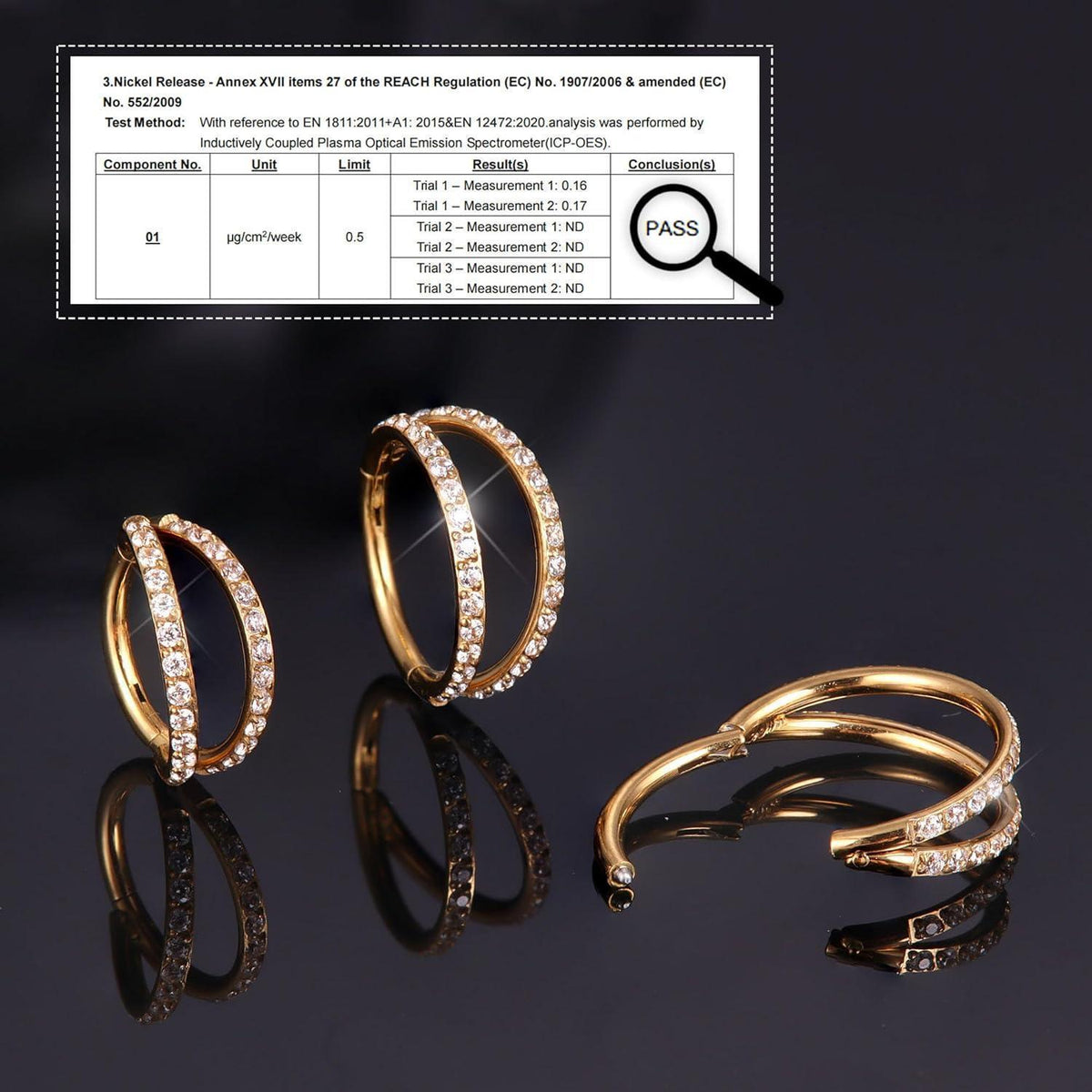 Nasenring Hoop mit Zirkonia, 316L Chirurgenstahl, 18G/20G, Gold/Silber