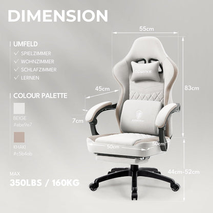 Gaming Stuhl Stoff Massage Sessel mit Fußstütze ergonomisch