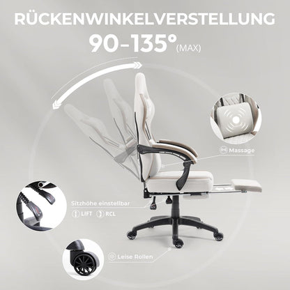 Gaming Stuhl Stoff Massage Sessel mit Fußstütze ergonomisch
