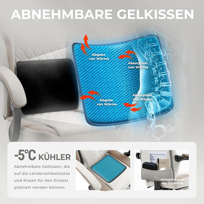 Dowinx Gaming Stuhl Stoff Massage Sessel Fußstütze Beige 150kg