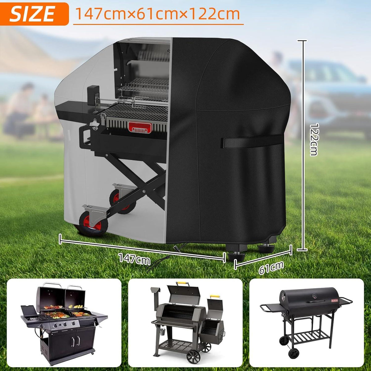 Grillabdeckung für Weber Grill, Wetterfest, 147x61x122cm, Schwarz