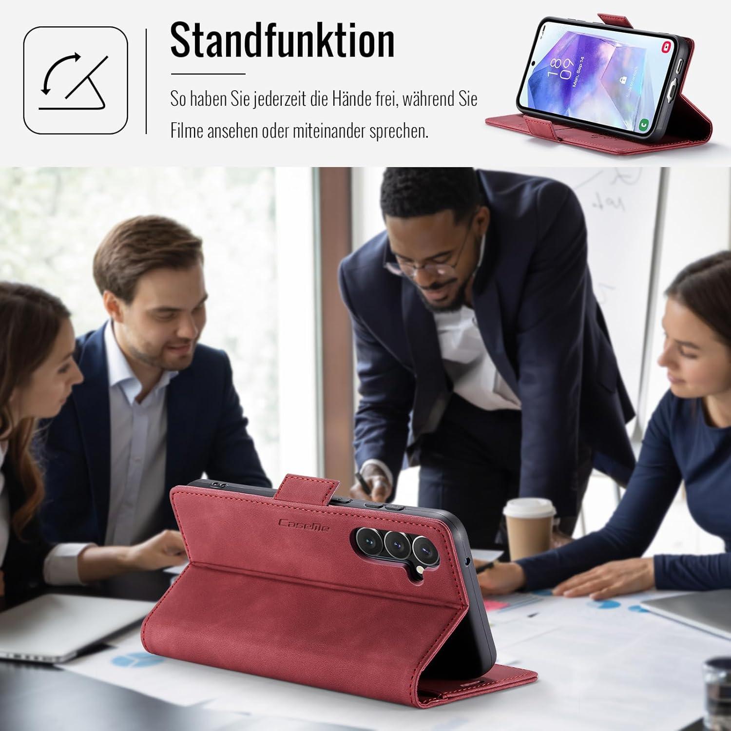 Handyhülle Samsung Galaxy A55 5G Rot PU Leder RFID Case
