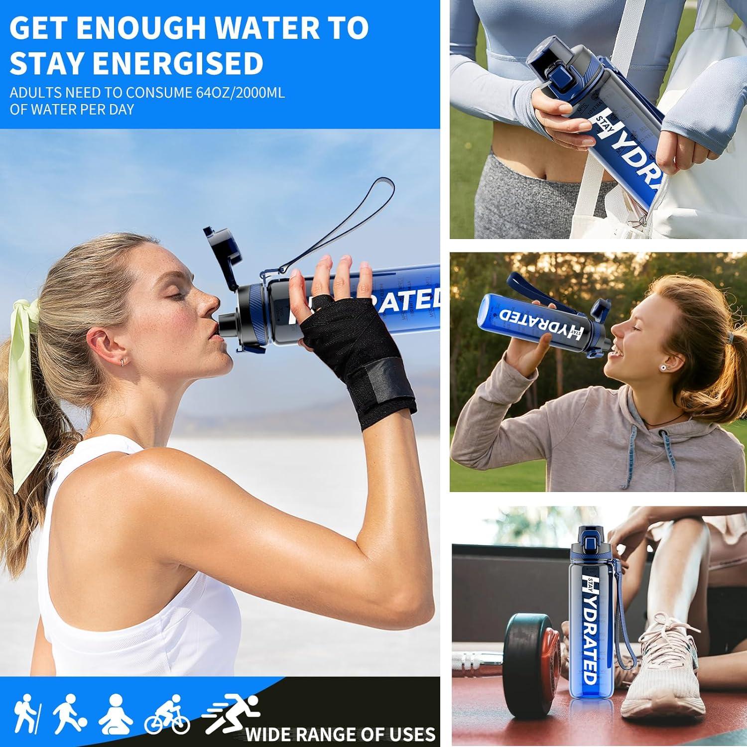 Mevoly Trinkflasche 1 Liter BPA-Frei Tritan Auslaufsicher Zeitmarkierung