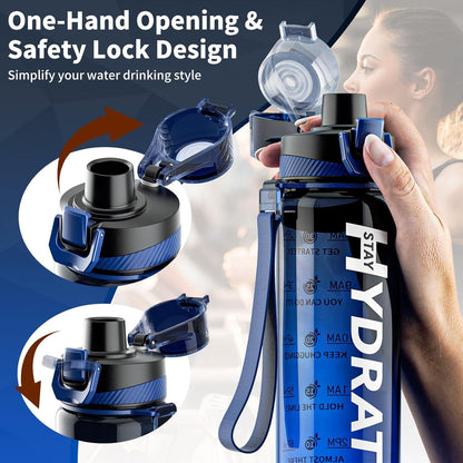 Trinkflasche 1L Mevoly BPA-Frei Auslaufsicher Tritan Sport Zeitmarkierung