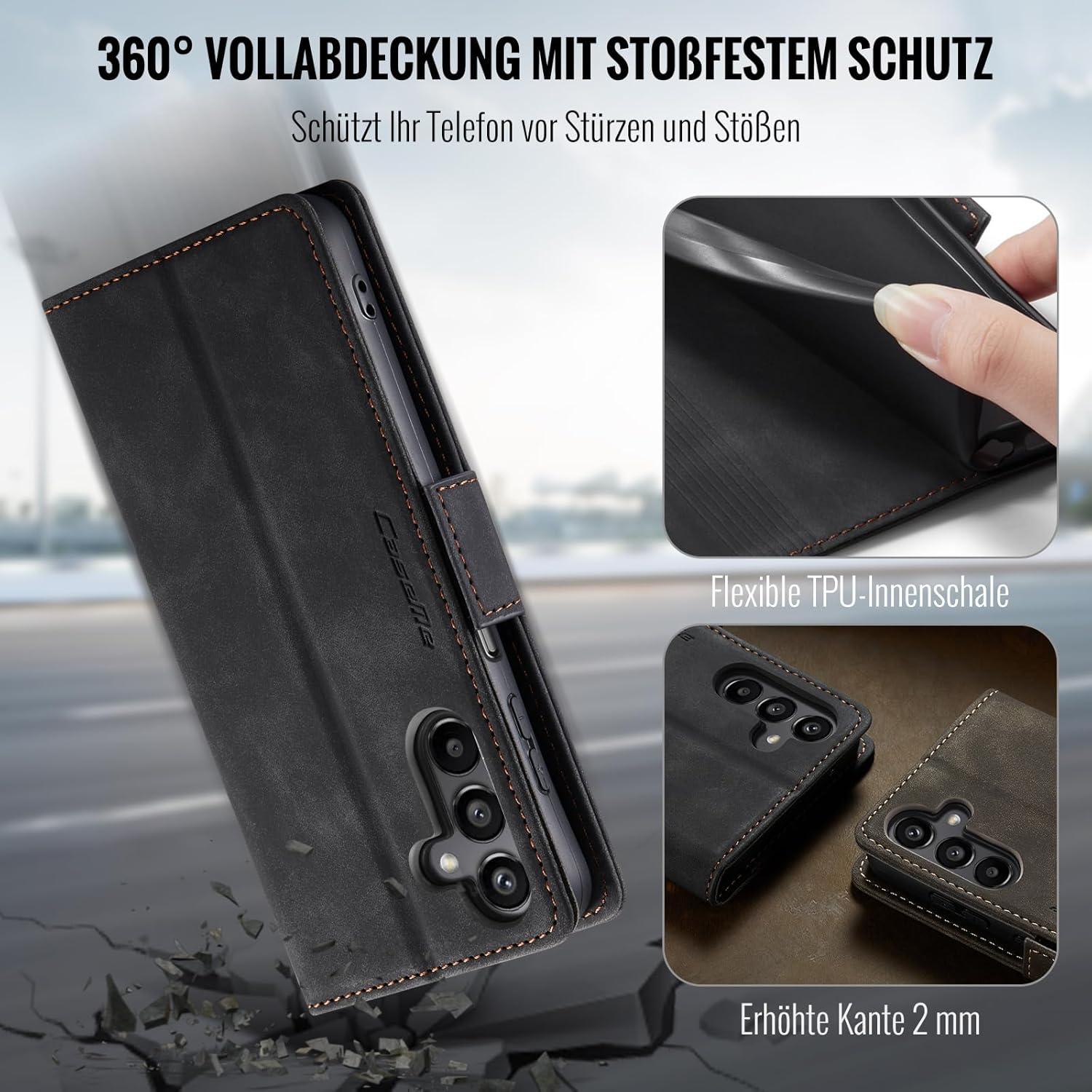 Samsung Galaxy A15 Handyhülle Klapphülle Premium Leder RFID Schutz Schwarz