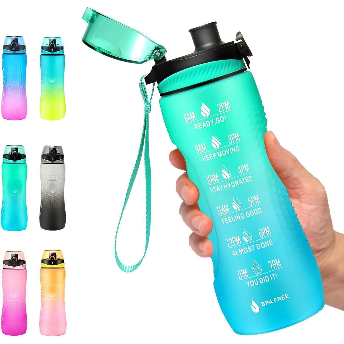 Motivations-Trinkflasche mit Zeitmarkierung, Mintgrün 750ml