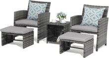 5-teiliges Terrassenmöbel-Set, Korbgeflecht, Outdoor, Kissen