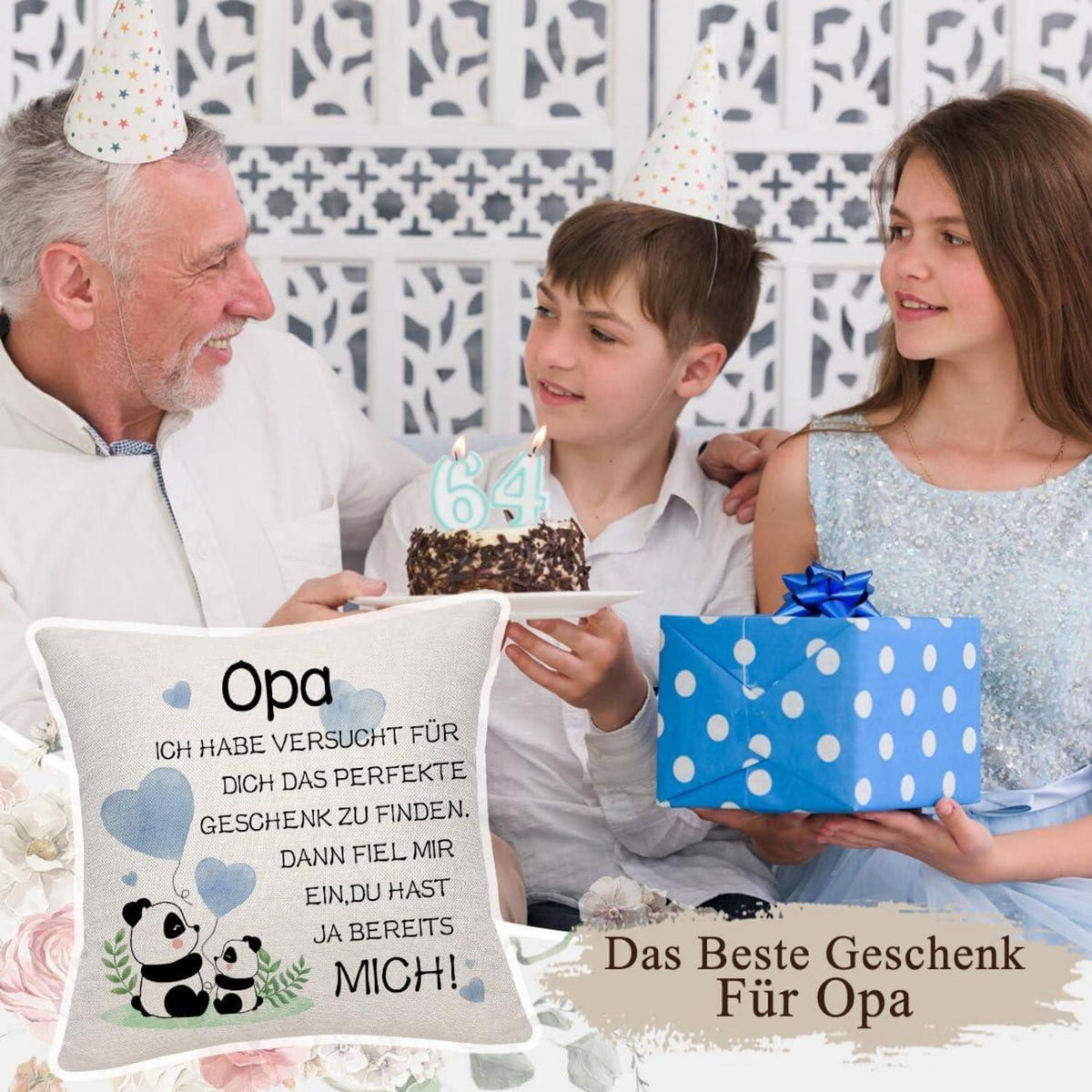 Opa Geschenk Kissenbezug 45x45 cm Lustig Geburtstag Vatertag Renter Mann