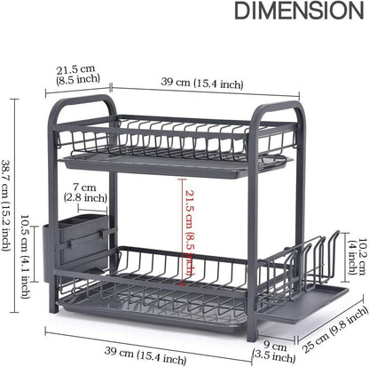 Urackify 2-stöckiges Geschirrabtropfgestell mit Tropfschalen und Besteckhalter