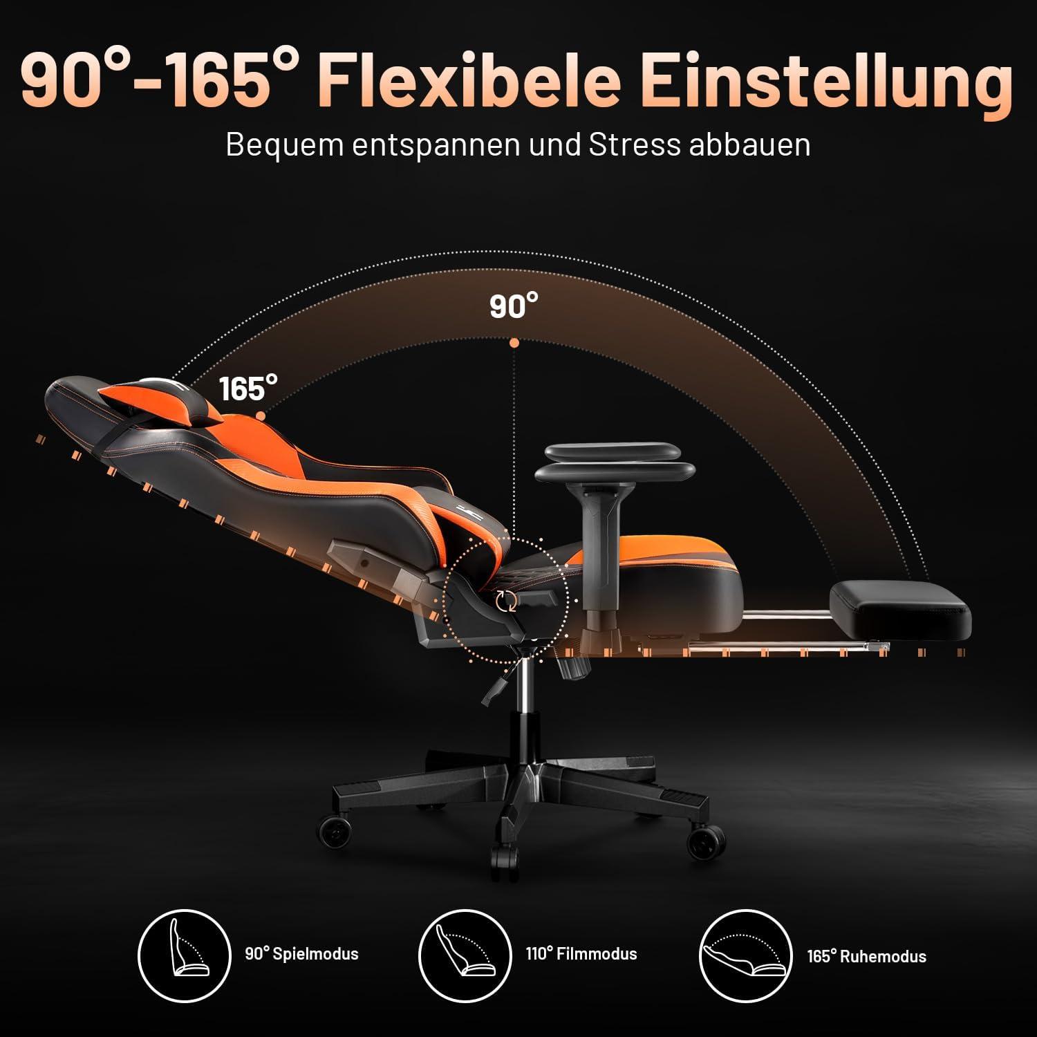 Ergonomischer Gaming Stuhl Bürostuhl Höhenverstellbar Orange Schwarz