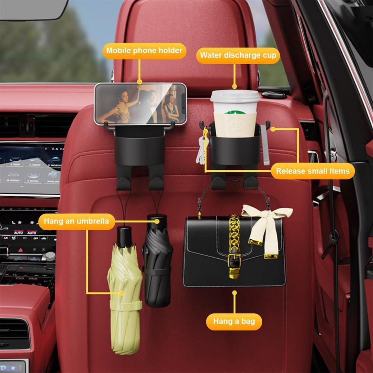 2x Auto Tassenhalter Rücksitz mit Haken & Organizer