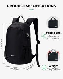 Ultraleichter Faltbarer 18L Rucksack Outdoor Daypack Schwarz