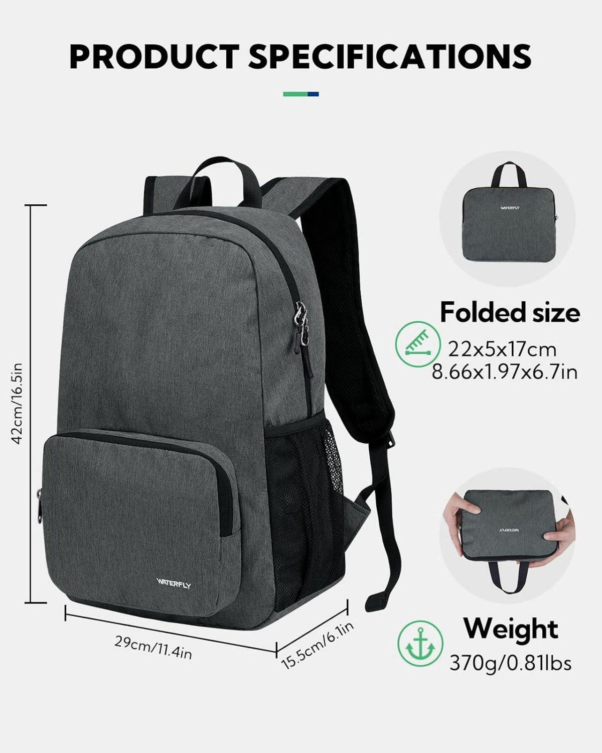 WATERFLY Wanderrucksack 20L: Faltbarer Tagesrucksack Leicht