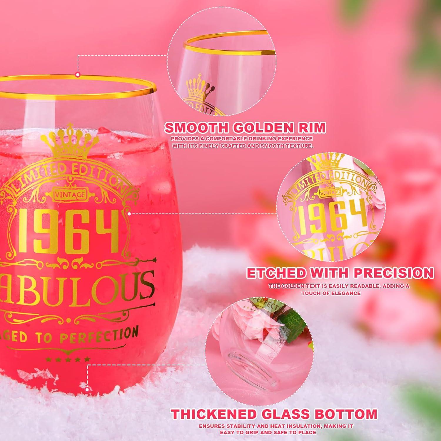 Geschenk-Set Weingläser 60. Geburtstag Frauen Golddruck Gin-Glas