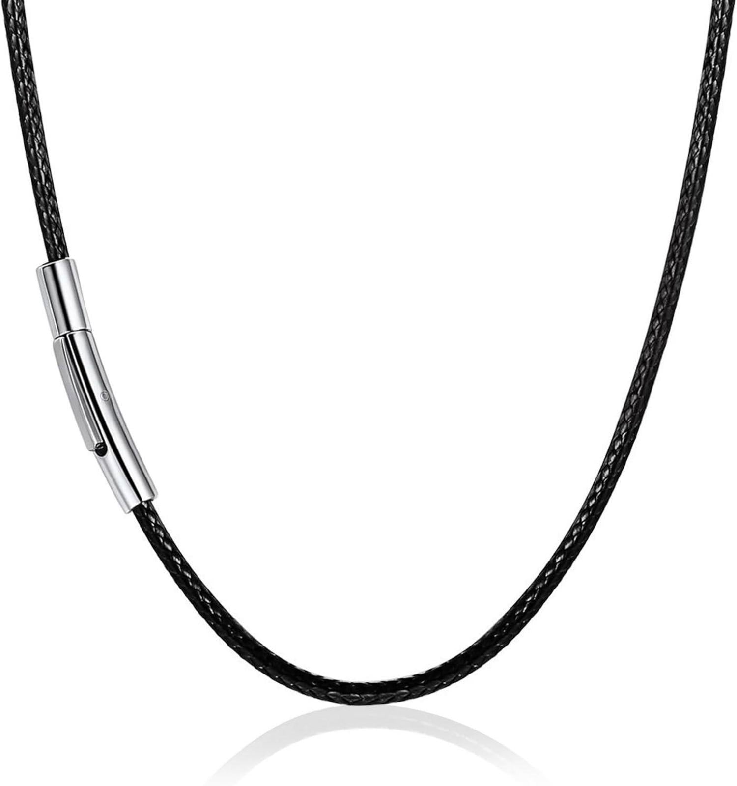 Halskette Armband Schwarz geflochten Kunstleder Braid Edelstahl