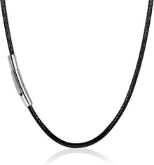 Halskette Armband Schwarz geflochten Kunstleder Braid Edelstahl