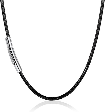 Halskette Armband Schwarz geflochten Kunstleder Braid Edelstahl