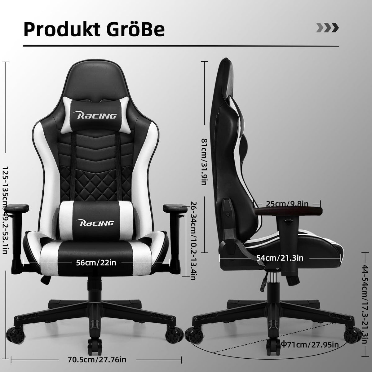Gaming Stuhl mit Wippfunktion und verstellbaren Kissen