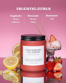 Erdbeer Eis Duftkerze 2-Docht Sojakerze 550g 110h lang Kerze