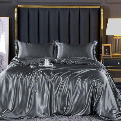 Satin Bettwäsche-Set 135x200 Grau Dunkelgrau 4-teilig