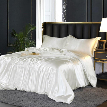 Glänzende Satin Bettwäsche Set 200x220 Weiß Beige Creme