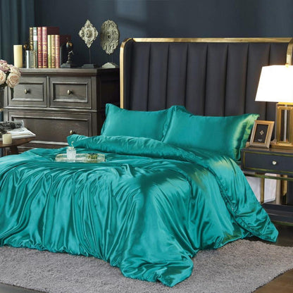 Satin Bettwäsche Set 135x200 Türkis 4-teilig Glänzend