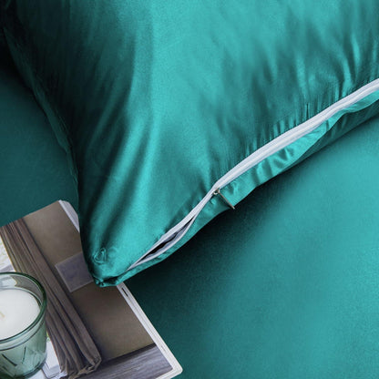 Satin Bettwäsche Set 135x200 Türkis 4-teilig Glänzend