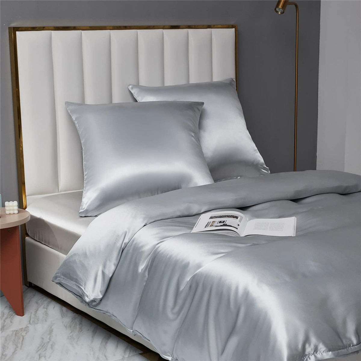 Bettwäsche-Set 135x200 cm Grau, 4-teilig, Glanzsatin