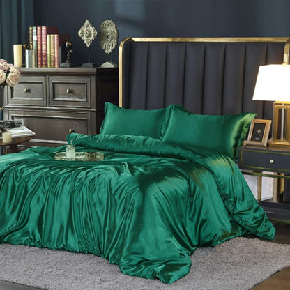 Satin Bettwäsche Set 135x200 Dunkelgrün 4-teilig Luxus