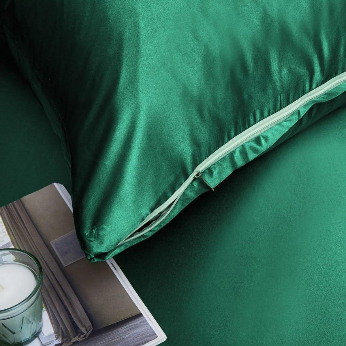 Satin Bettwäsche Set 135x200 Dunkelgrün 4-teilig Luxus