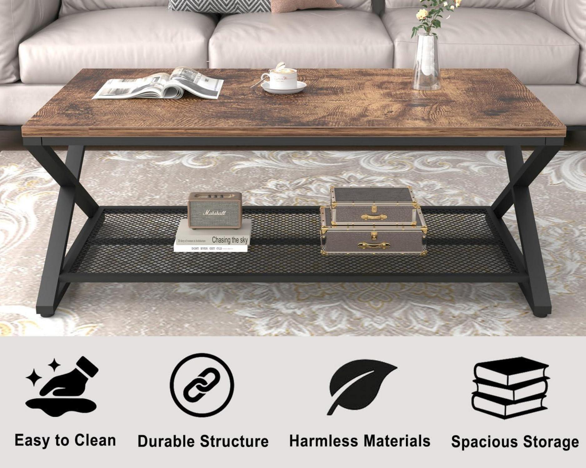 Rustikaler Holz Metall Couchtisch mit 2 Etagen für Zuhause 119,4cm