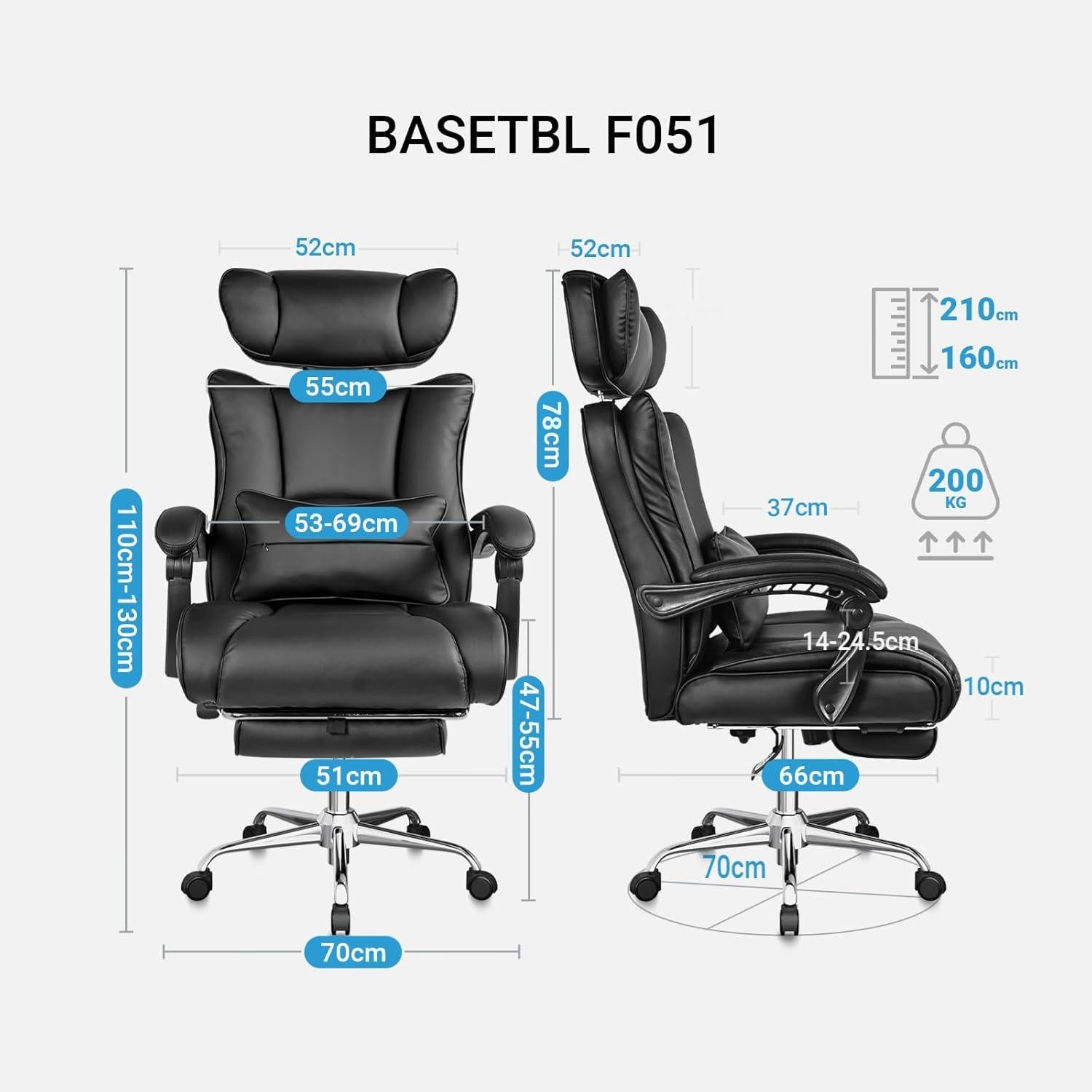 Ergonomischer Bürostuhl bis 200kg mit breiter PU-Leder Sitzfläche