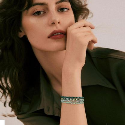 Damen Kristall Perlen Armband Mehrschichtig Boho Schwarz Grün
