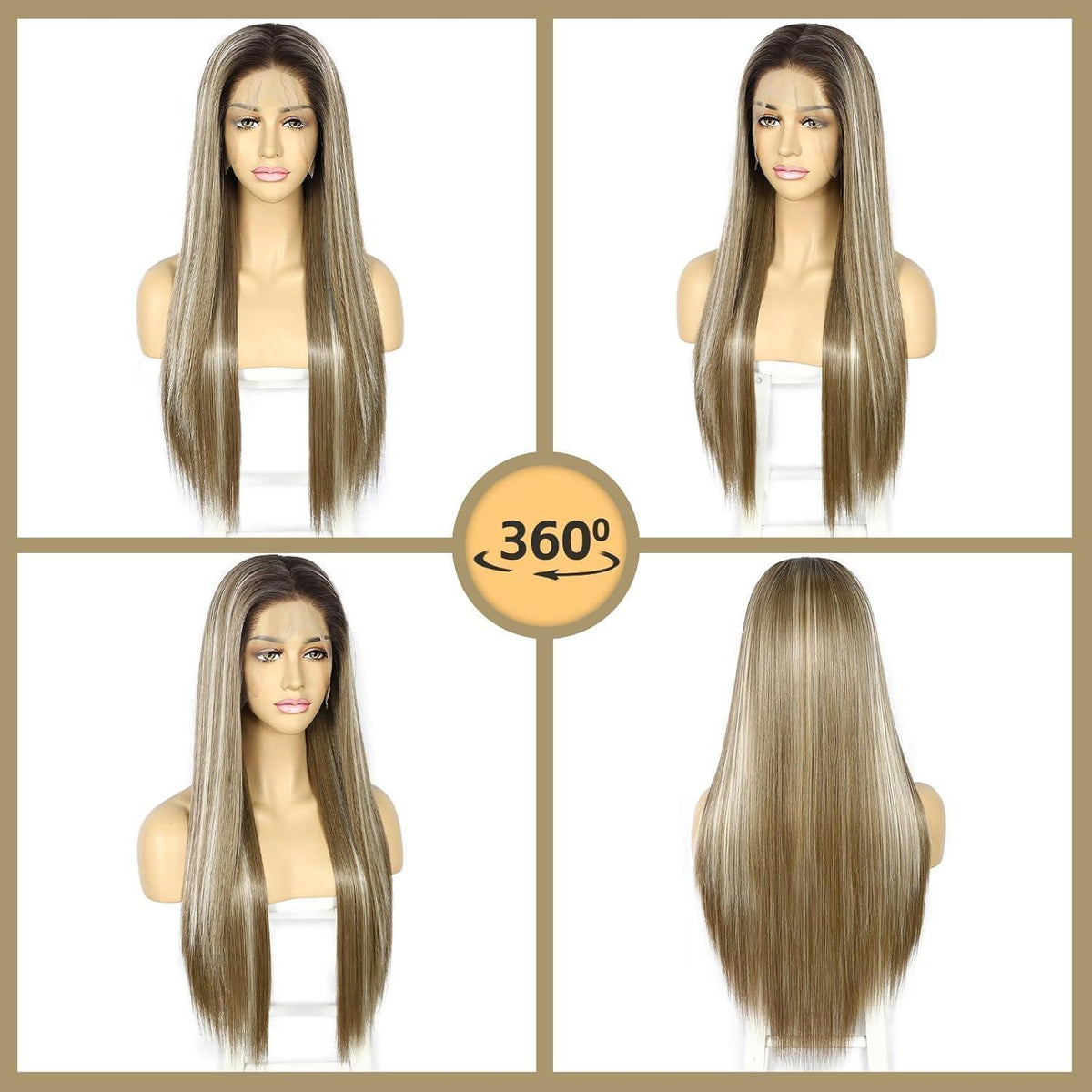 Braune Lange Gerade Perücke 13x6 Lace Front Synthetik 26 Zoll